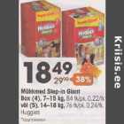 Mähkmed Step-in Giant Box (4),7-15 kg, 84 tk/pk,0,22/tk või (5), 14-18 kg, 76 tk/pk,0,24/tk Huggies
