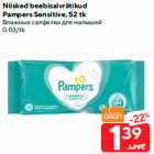 Allahindlus - Niisked beebisalvrätikud
Pampers Sensitive, 52 tk
