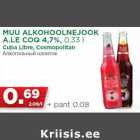 Allahindlus - MUU ALKOHOOLNEJOOK
A.LE COQ 4,7%, 0,33 l
Cuba Libre, Cosmopolitan