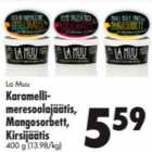 Магазин:Prisma,Скидка:La Muu Karamellimeresoolajäätis, Mangosorbett, Kirsijäätis 400 g