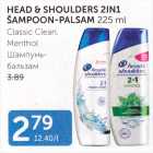 HEAD & SHOULDERS 2IN1 ŠAMPOON-PALSAM 225 ml