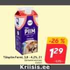 Allahindlus - Täispiim Farmi, 3,8 - 4,2%, 2 l
