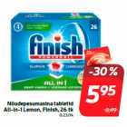 Nõudepesumasina tabletid
All-in-1 Lemon, Finish, 26 tk