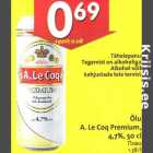 Õlu A.Le Coq Premium, 4,7%, 50 cl
