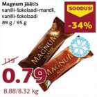 Magnum jäätis
vanilli-šokolaadi-mandli,
vanilli-šokolaadi
89 g / 95 g