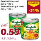 Магазин:Comarket,Скидка:Горох Bonduelle
200 г/130 г;
Сладкая кукуруза Bonduelle
170 г/140 г