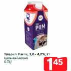 Allahindlus - Täispiim Farmi, 3,8 - 4,2%, 2 l
