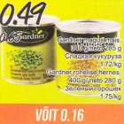 Allahindlus - Gardner magus mais 340 g/ neto 285 g; Gardner rohelise hernes, 400 g/neto 280 g