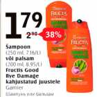 Allahindlus - Šampoon 250 ml või palsam 200 ml Fructis Good Bye Damage kahjustatud juustele