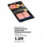 Sinihallitusjuustuga täissuitsuvorst viilutatud