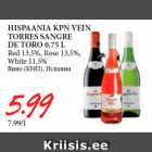 HISPAANIA KPN VEIN
TORRES SANGRE
DE TORO 0,75 L