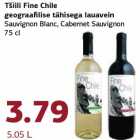 Tšiili Fine Chile
geograafilise tähisega lauavein
Sauvignon Blanc, Cabernet Sauvignon
75 cl