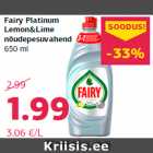 Fairy Platinum
Lemon&Lime
nõudepesuvahend
650 ml