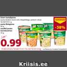 Knorr kartulipüree
juustu-brokoli, koore-ürdi, lihapallidega, peekoni-sibula
50/48/53/51 g
pasta Bolognese
60 g
nuudlid juustukoorekastmes
55 g