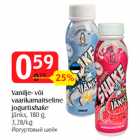 Allahindlus - Vanilje- või
vaarikamaitseline
jogurtishake