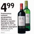 Prantsusmaa kaitstud geograafilise tähisega vein Barton & Guestier Sauvignon Blanc reserve 11,5%, või Cabernet Sauvignon Reserve 12,5%, 75 cl